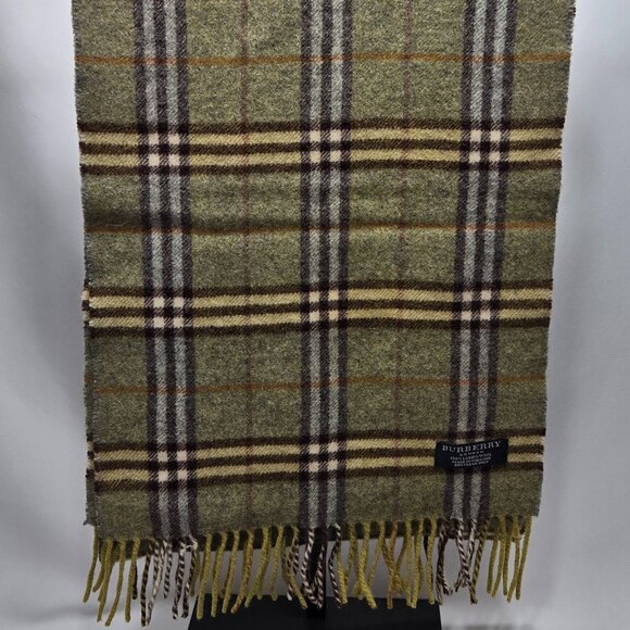 BURBERRY Vintage Green and Brown Scarf 100% Lambswool - Picture 1 of 6